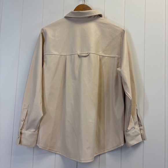 A New Day Womens Boho Chic Vegan Leather Button Up Top Size XS Cream Minimalist - Picture 2 of 10